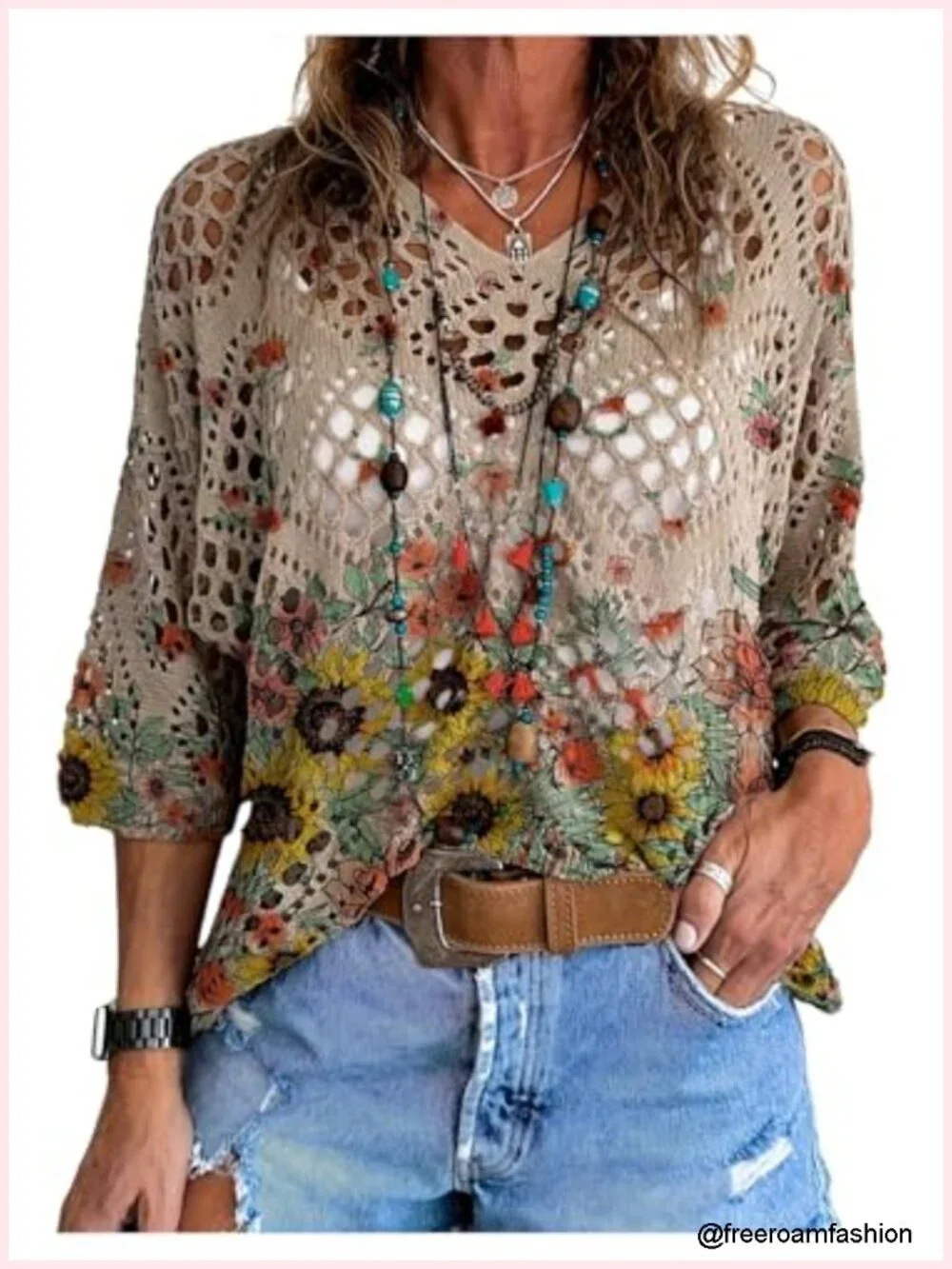 Boho Crochet Beach Cover Up Knitted V Neck Swimwear Top